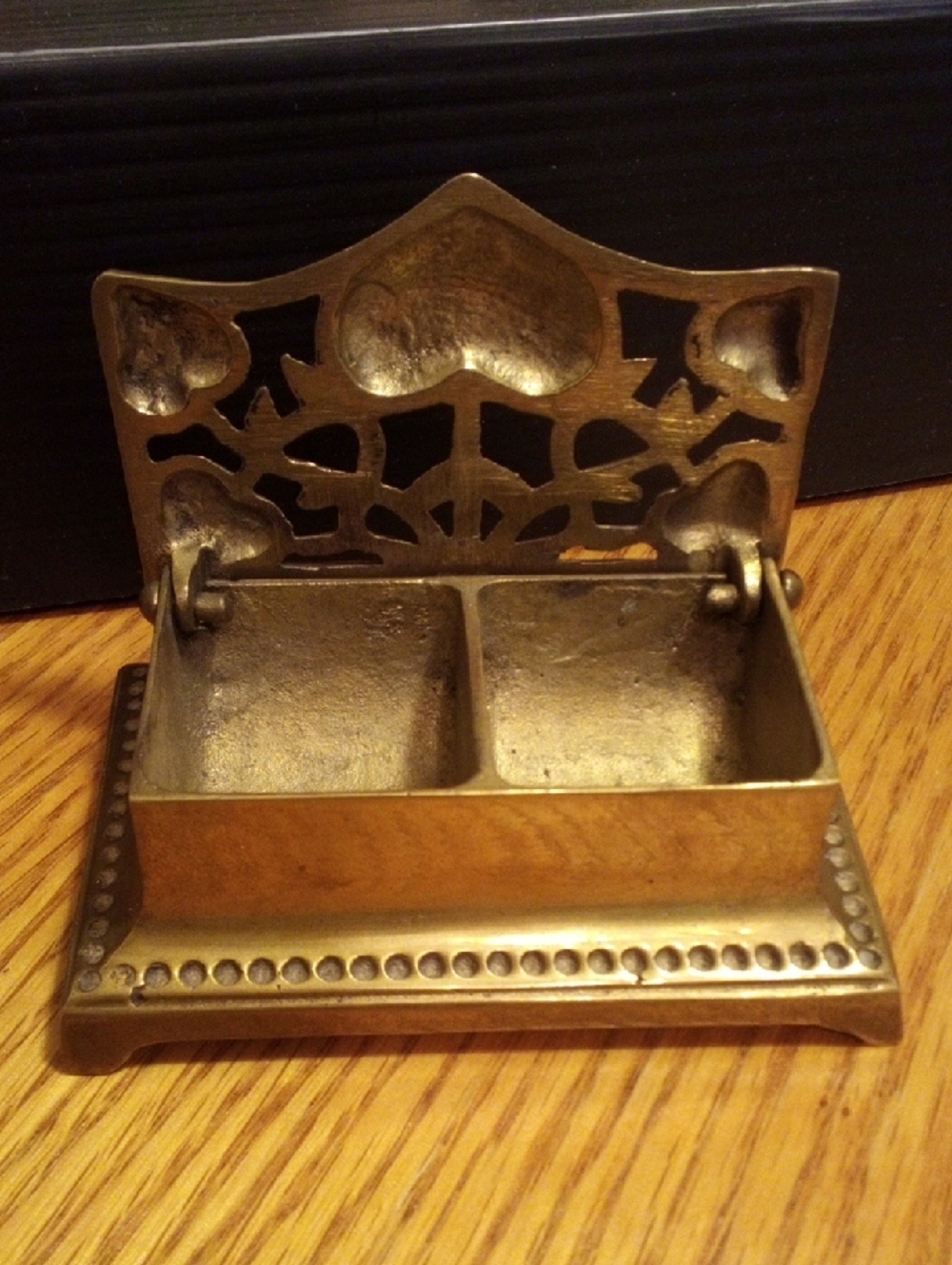 Brass Double Compartment Trinket Dish with Decorative Back
